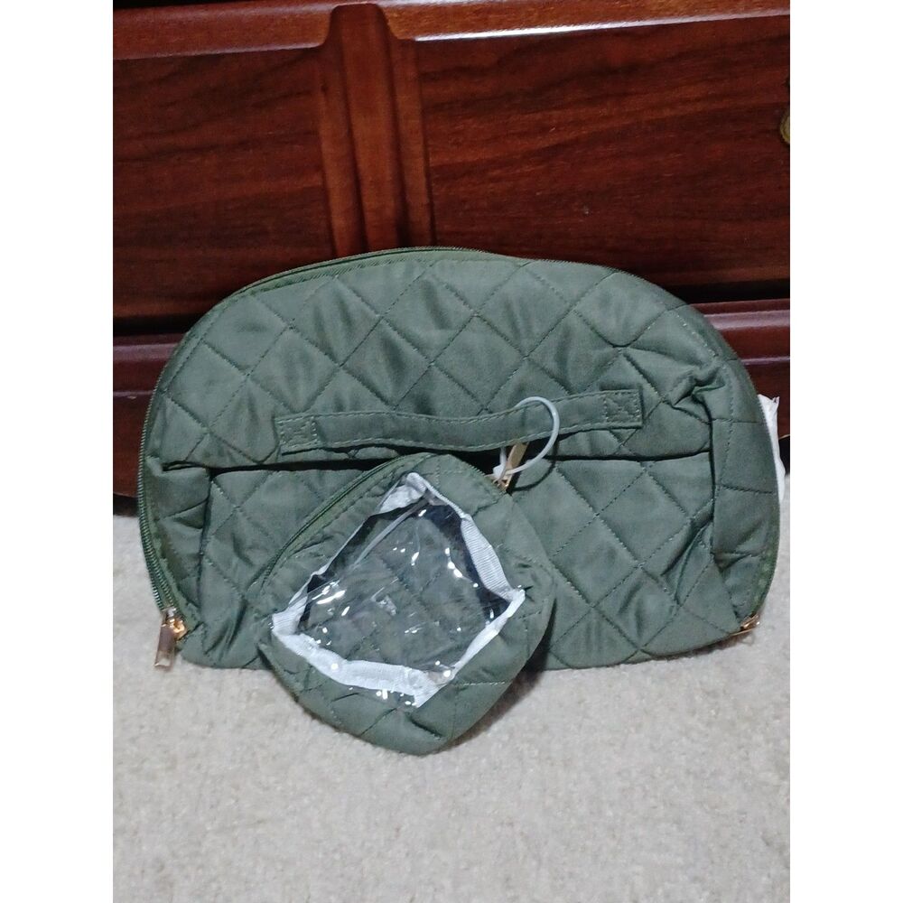 Green Puffer Toiletry & Cosmetic Bags, Set of 2
